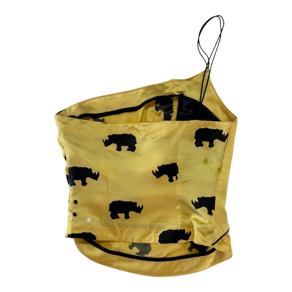 DELPHINE MURAT -  VINTAGE SS02 - RHINO ASYMMETRICAL DRAPED TOP - SATIN - YELLOW - Picture 4 of 5